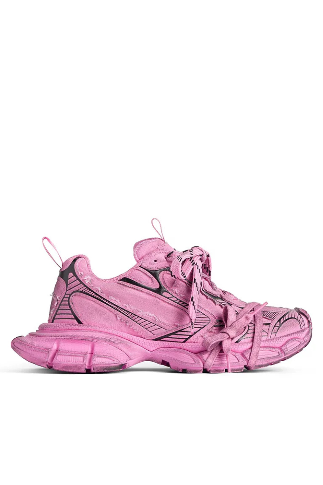 A pair of pink Balenciaga 3XL sneakers with a low-top design, featuring a chunky sole, laces, and a round toe style.