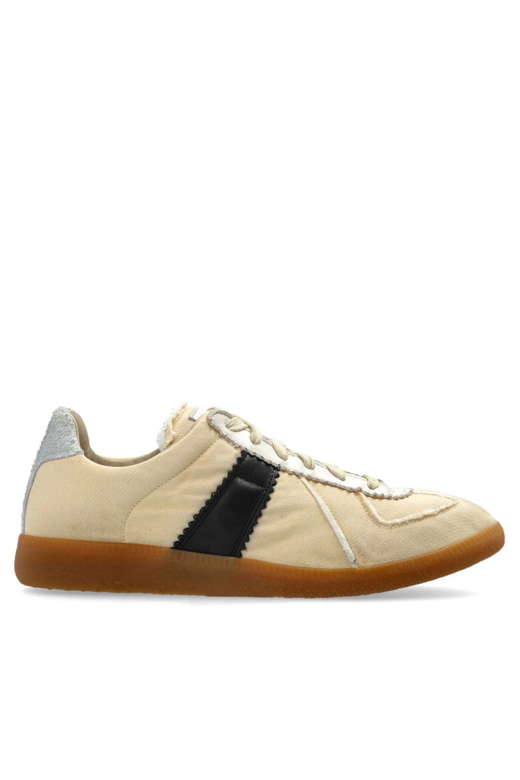 Maison Margiela sneakers in beige with black accents and a round toe style.