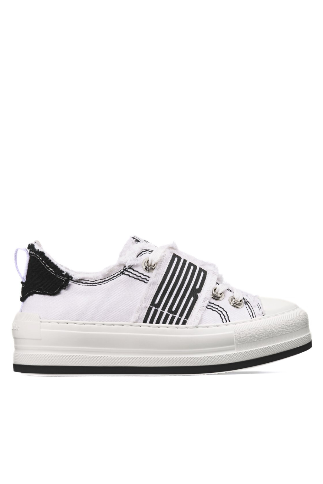 White Dior Walk'n'Dior platform sneakers with black details and a graphic print on the side.