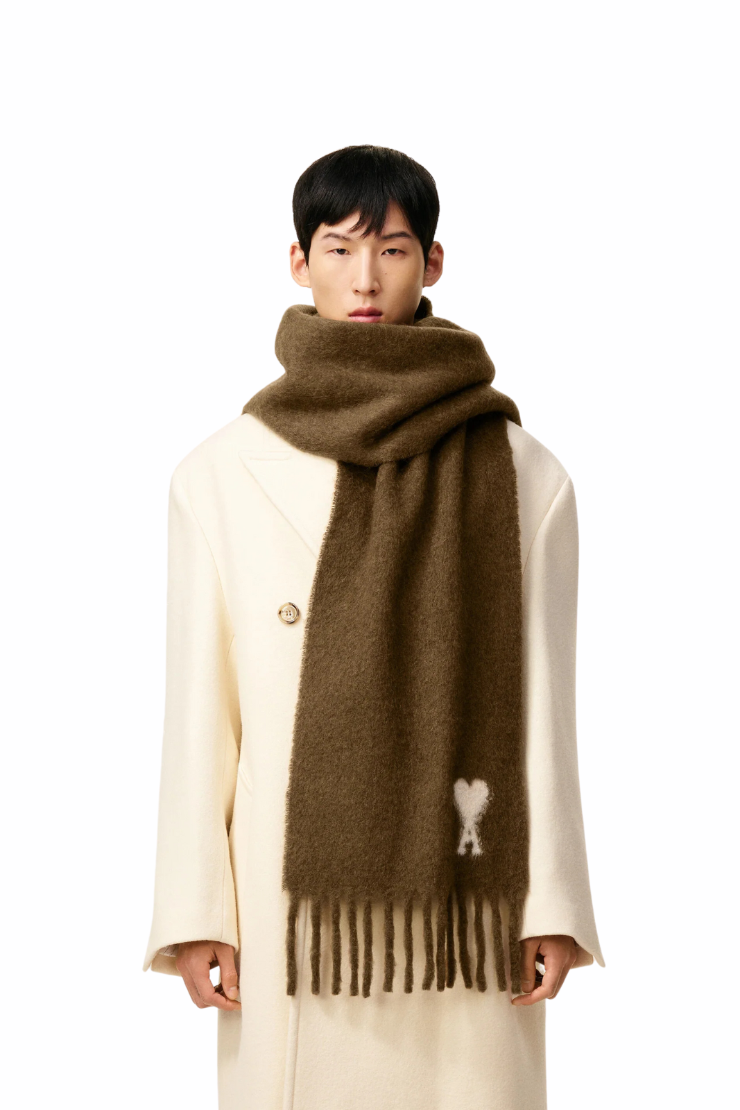 Ami Paris Brown Alpaca Off White Ami De Coeur Scarf