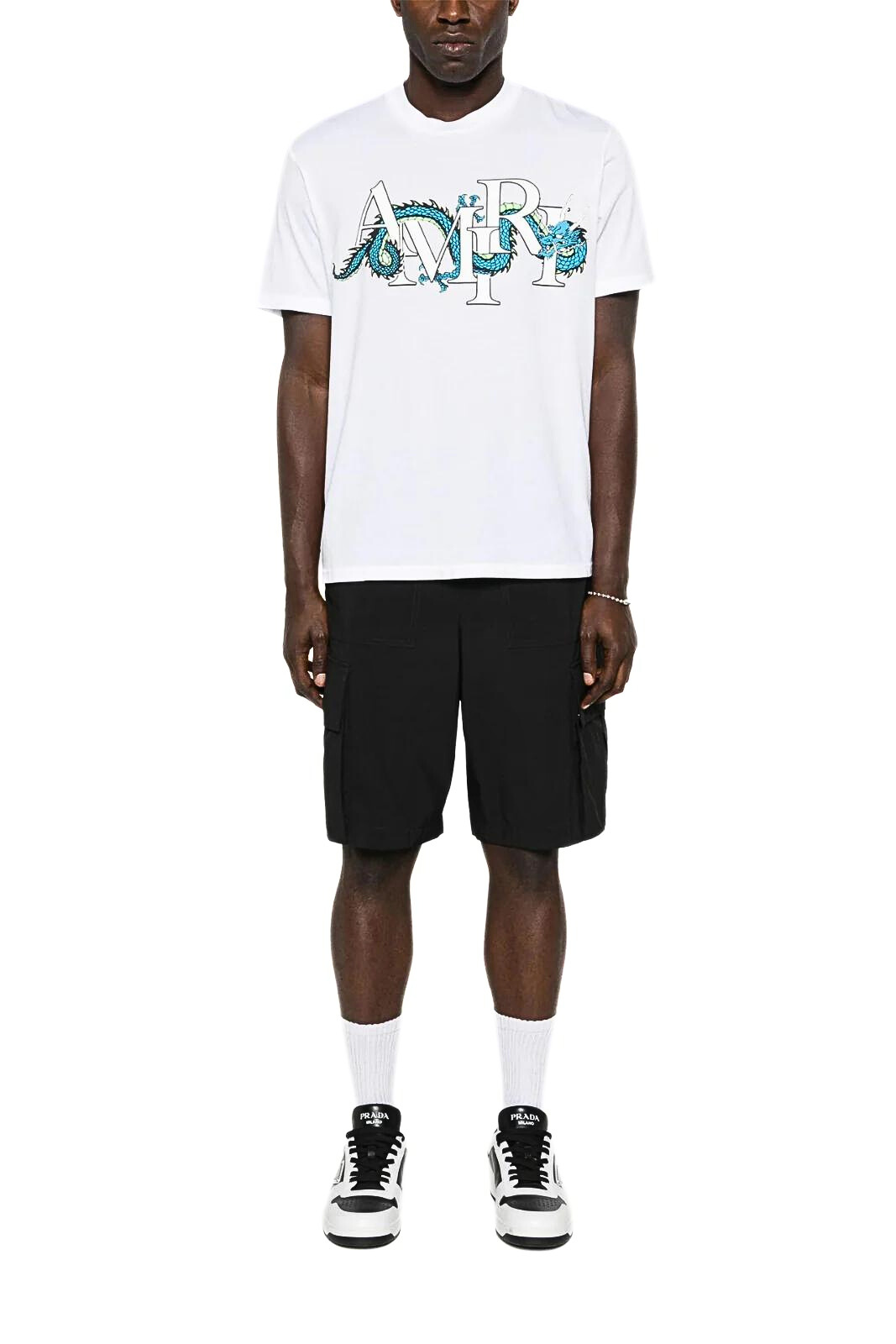 Памучна тениска Amiri с принт на дракон, бяла