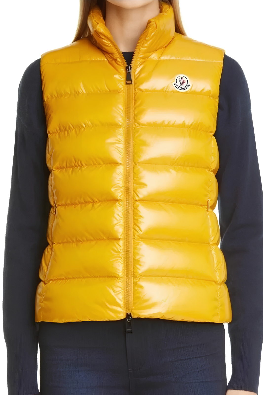 Moncler Ghany Shiny Nylon Down Vest Yellow