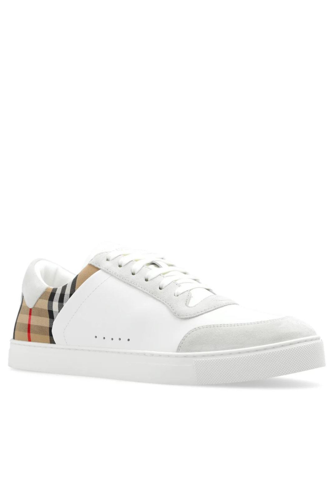 Burberry Checked Lace-Up Sneakers white brown
