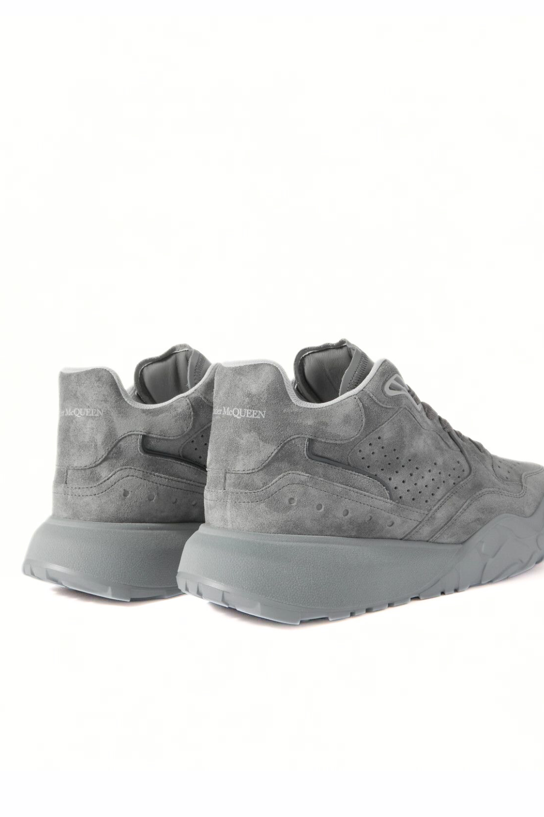 Alexander McQueen Court Exaggerated-Sole Perforated Suede Sneakers Gray