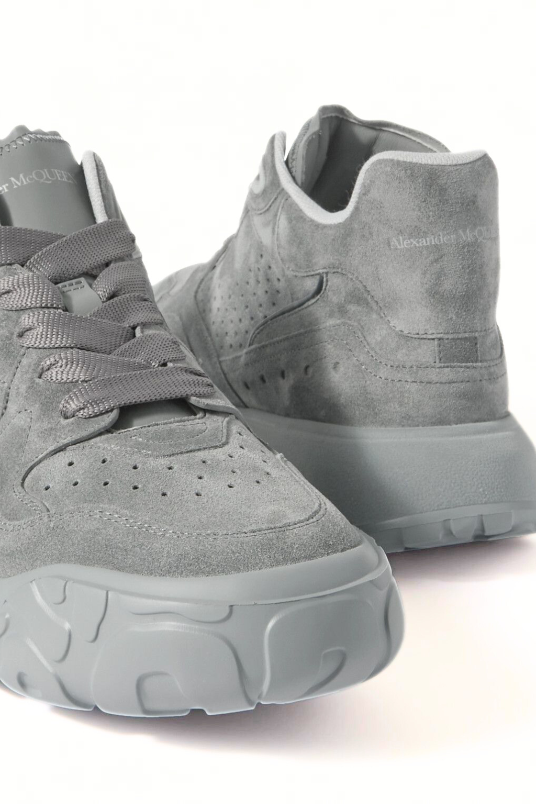 Alexander McQueen Court Exaggerated-Sole Perforated Suede Sneakers Gray