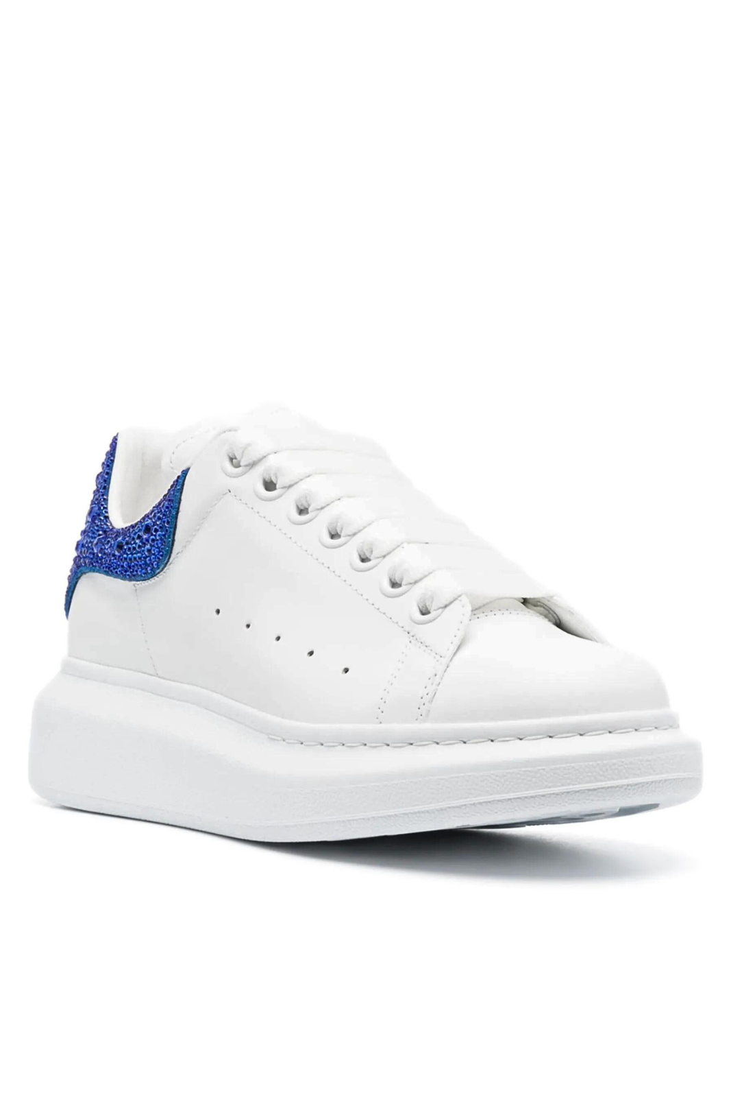 Кецове с връзки Alexander McQueen, украсени с кристали, бяло-сини