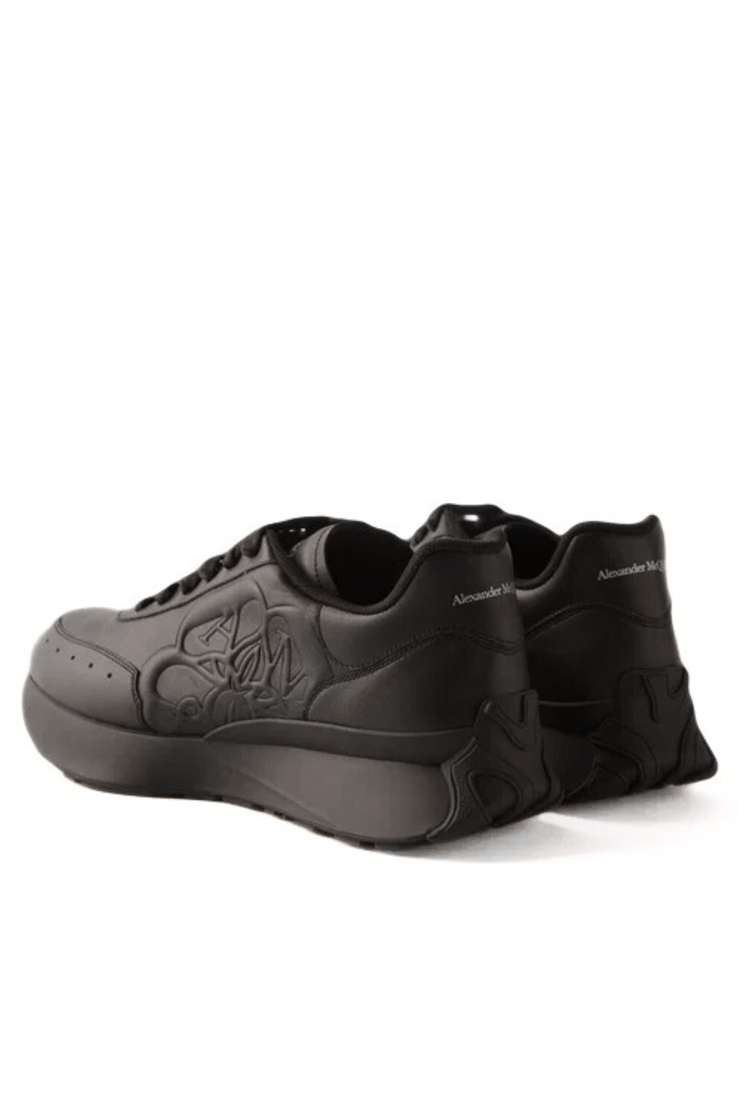 Alexander McQueen Exaggerated Sole Logo Embossed Leather Sneakers Black