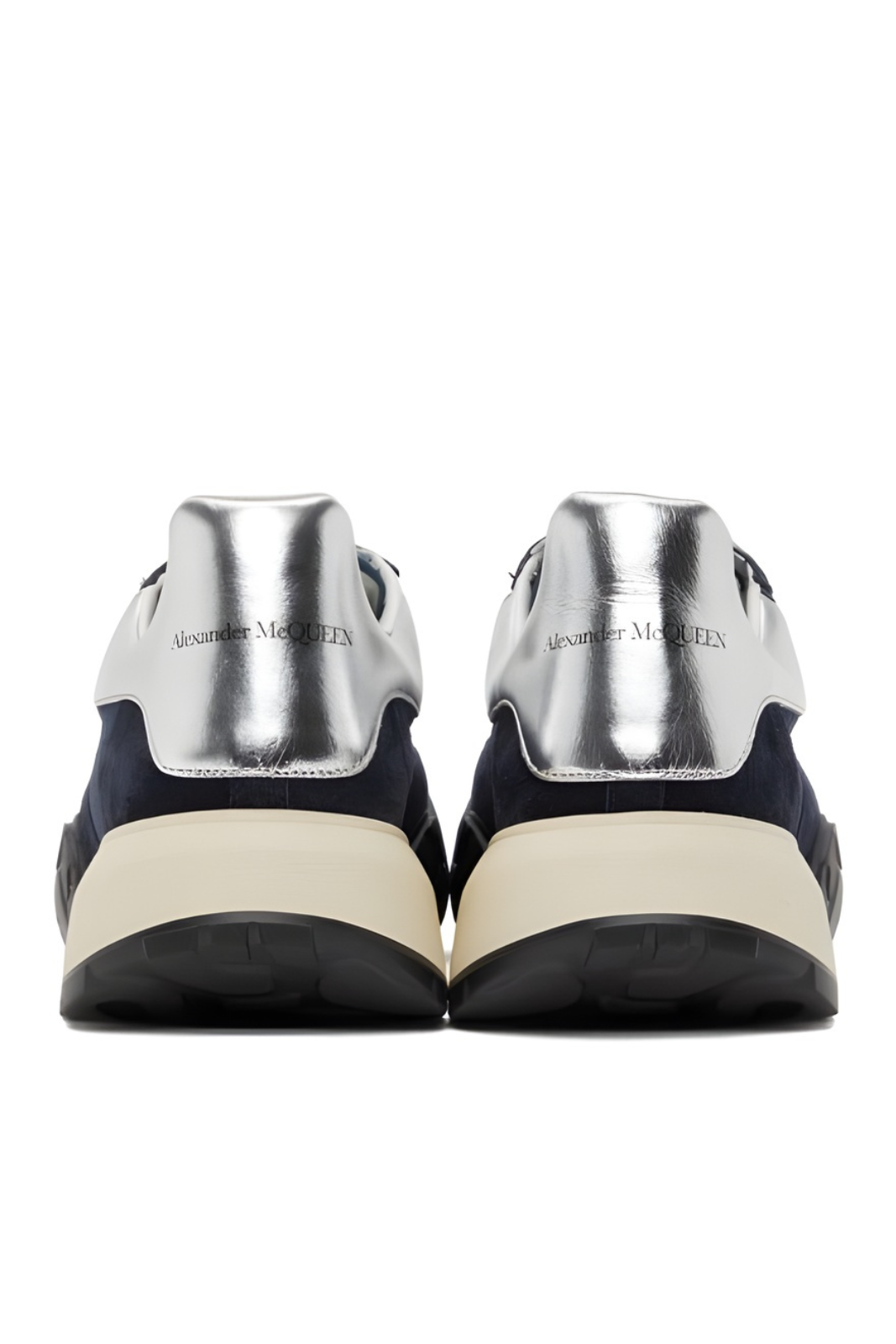 Alexander McQueen Navy and Silver Court Trainer Sneakers