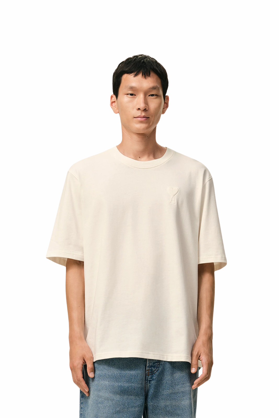Ami Paris White Cotton Ami De Coeur Embossed T-Shirt