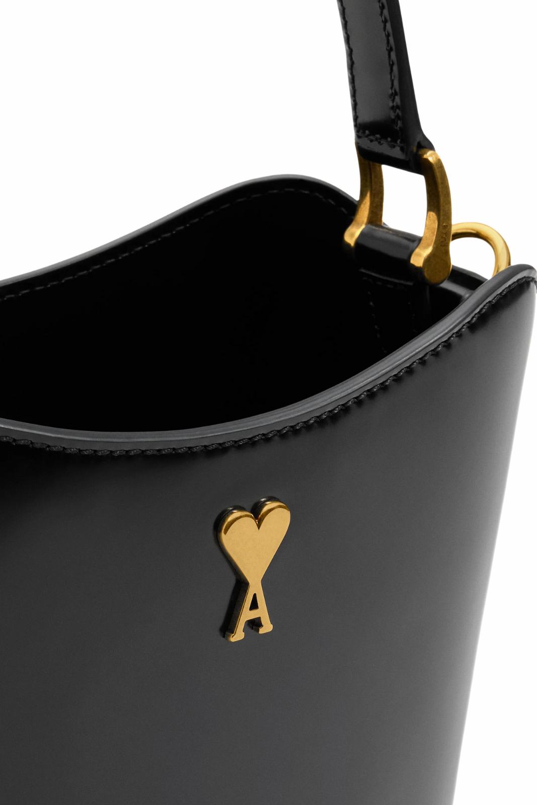 Ami Paris Black Leather Mini Paris Paris Bucket Bag