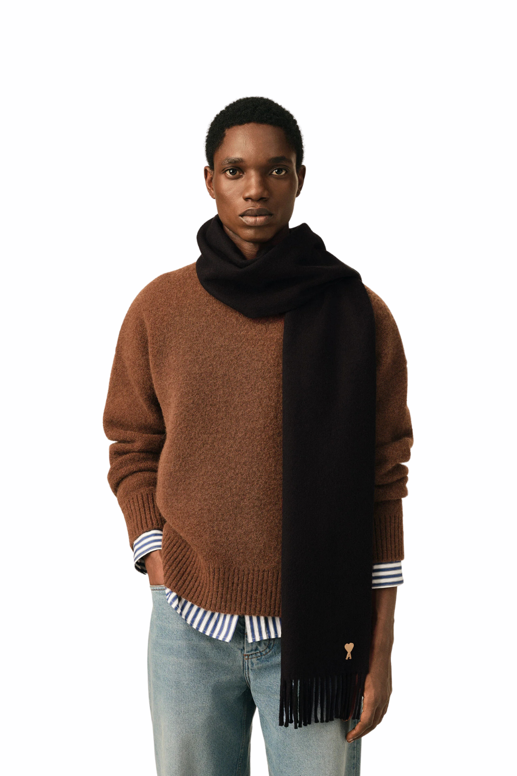 Ami Paris Black wool scarf with Ami de Coeur patch