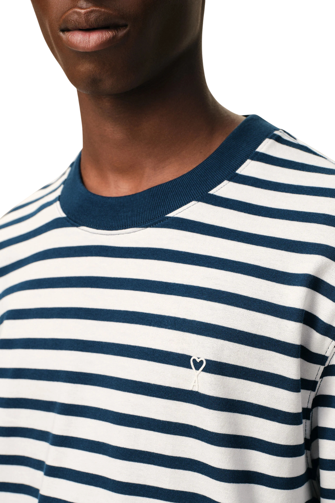 Ami Paris Blue Cotton Boxy Fit Mariniere Ami De Coeur T-shirt