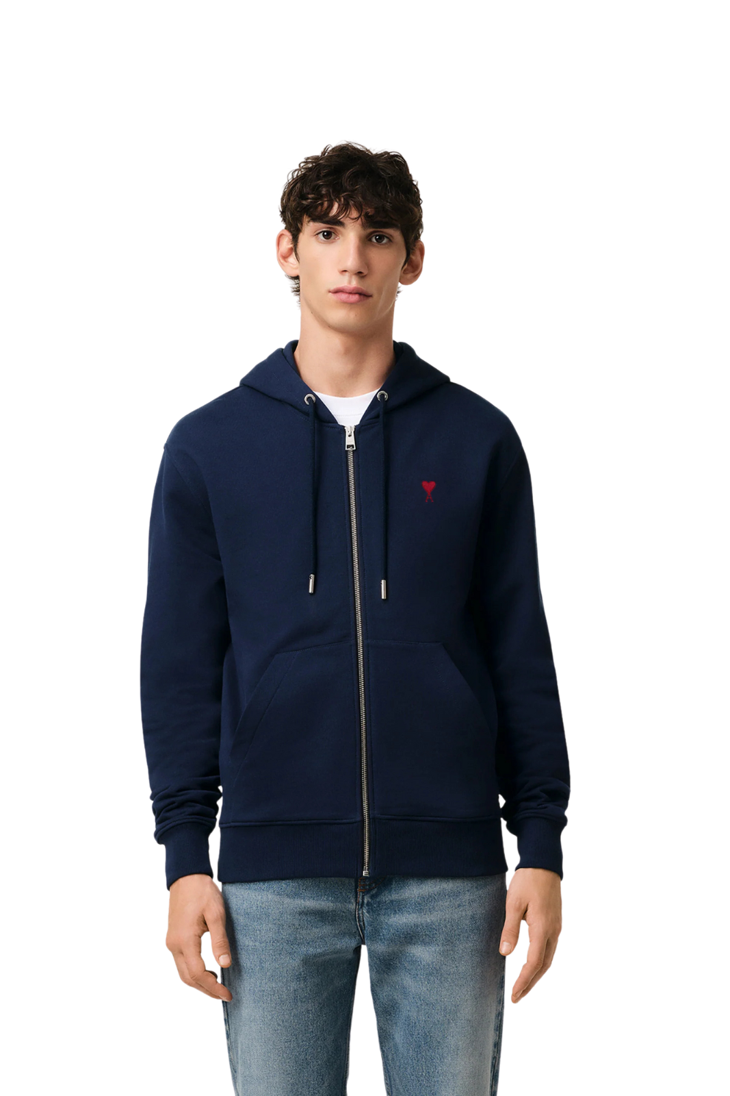 Ami Paris Navy Cotton Ami de Coeur Zipped Hoodie