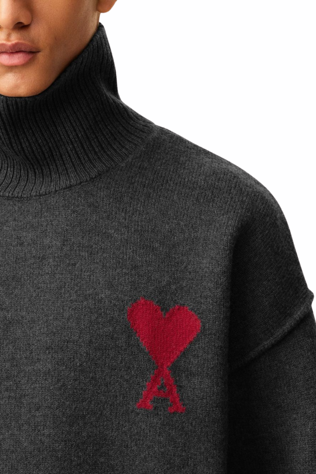 Ami Paris Grey Ami De Coeur heart-intarsia roll-neck jumper