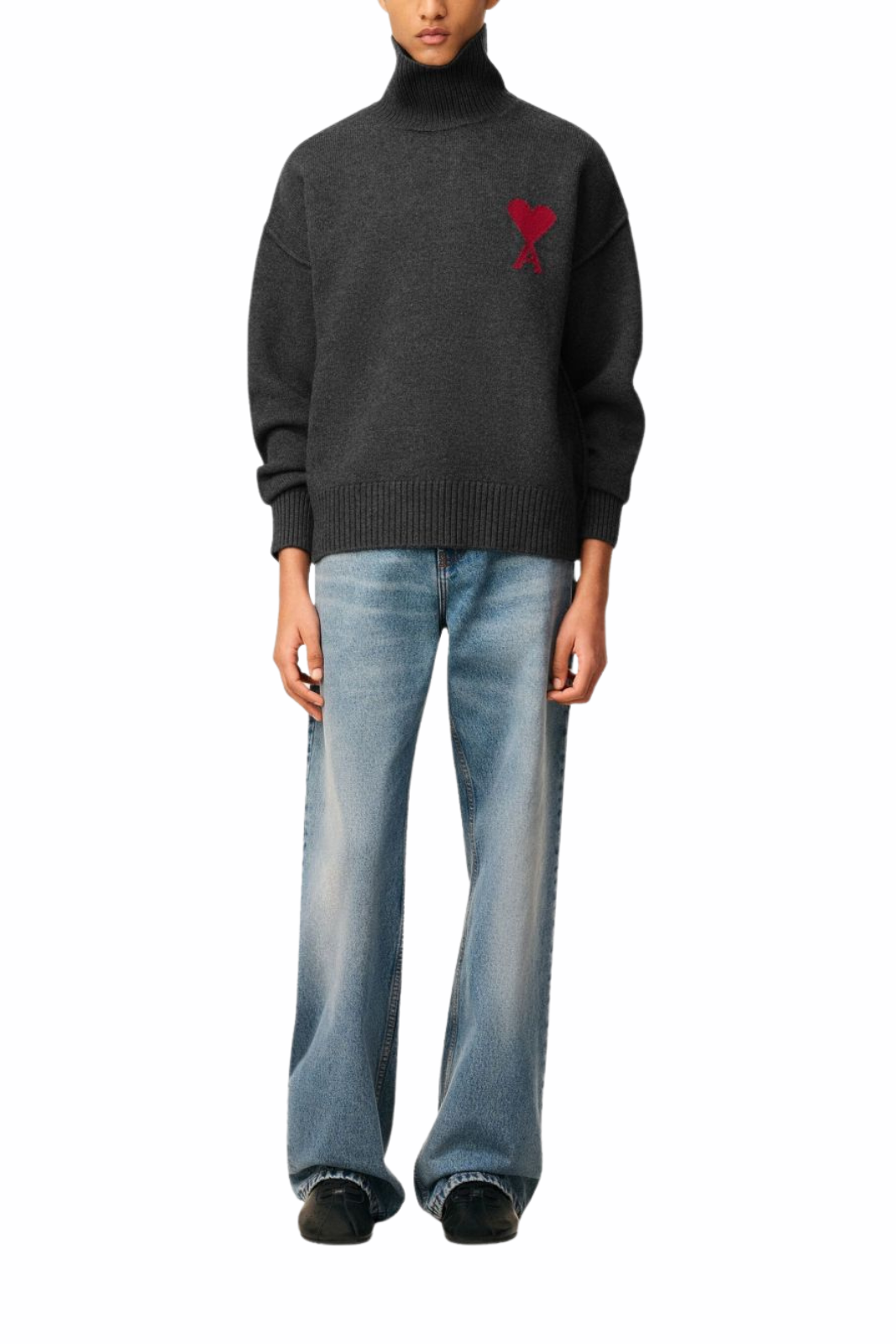 Ami Paris Grey Ami De Coeur heart-intarsia roll-neck jumper