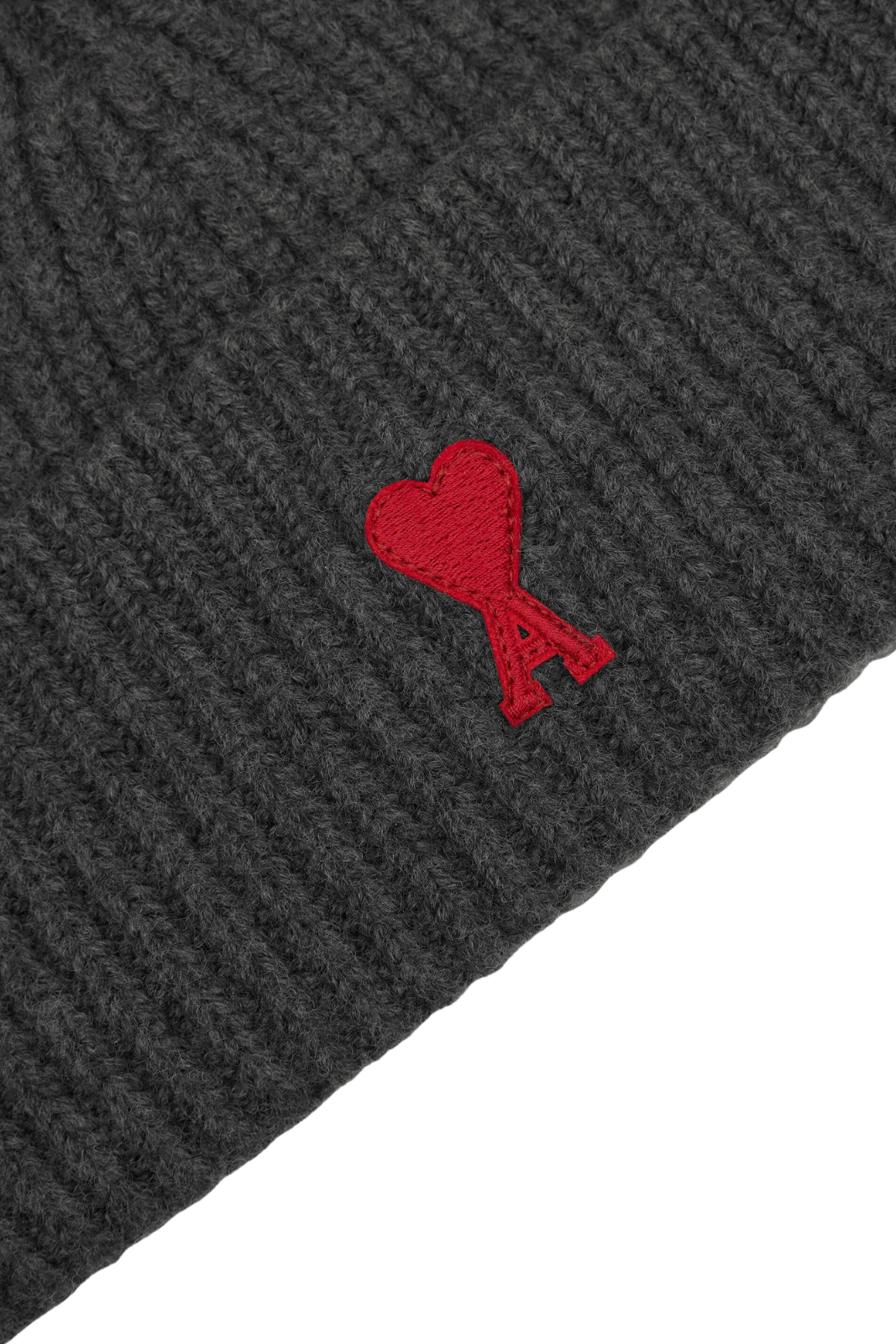 Ami Paris Grey Wool Beanie With Contrasted Ami De Coeur