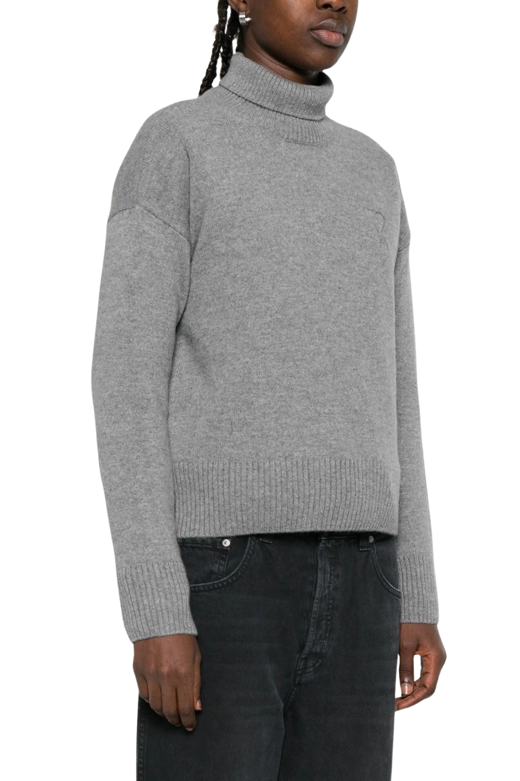 Ami Paris Puff logo Grey high neck sweater