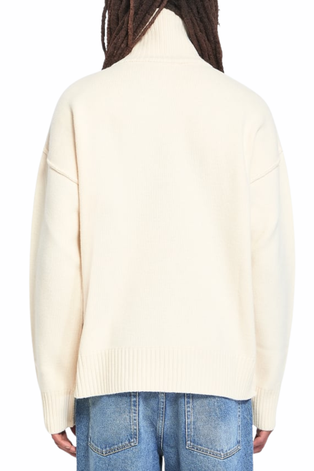 Ami Paris Beige Virgin Wool Ami de Coeur Funnel-Neck Sweater