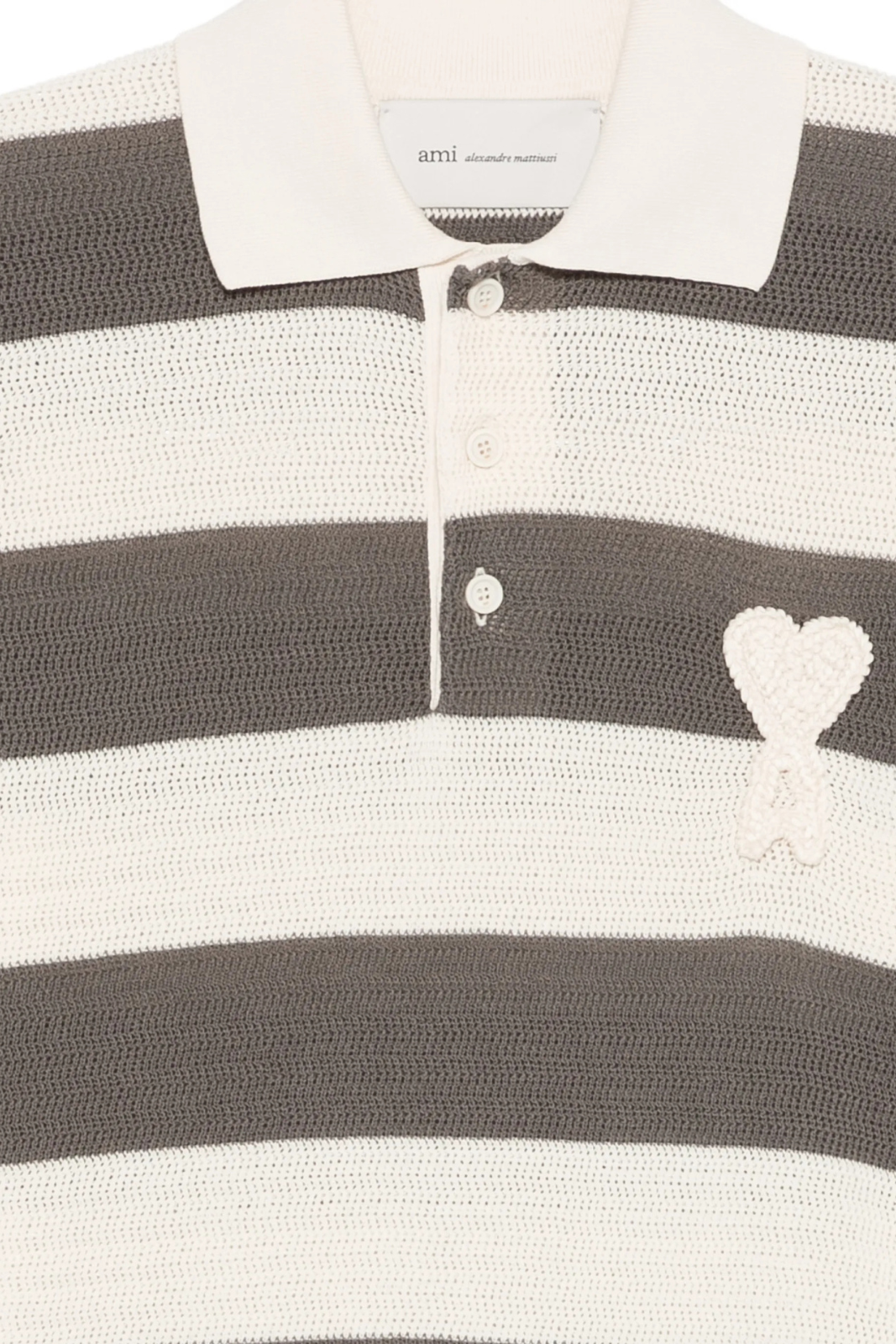 Ami Paris Striped Heart Polo Shirt White Grey