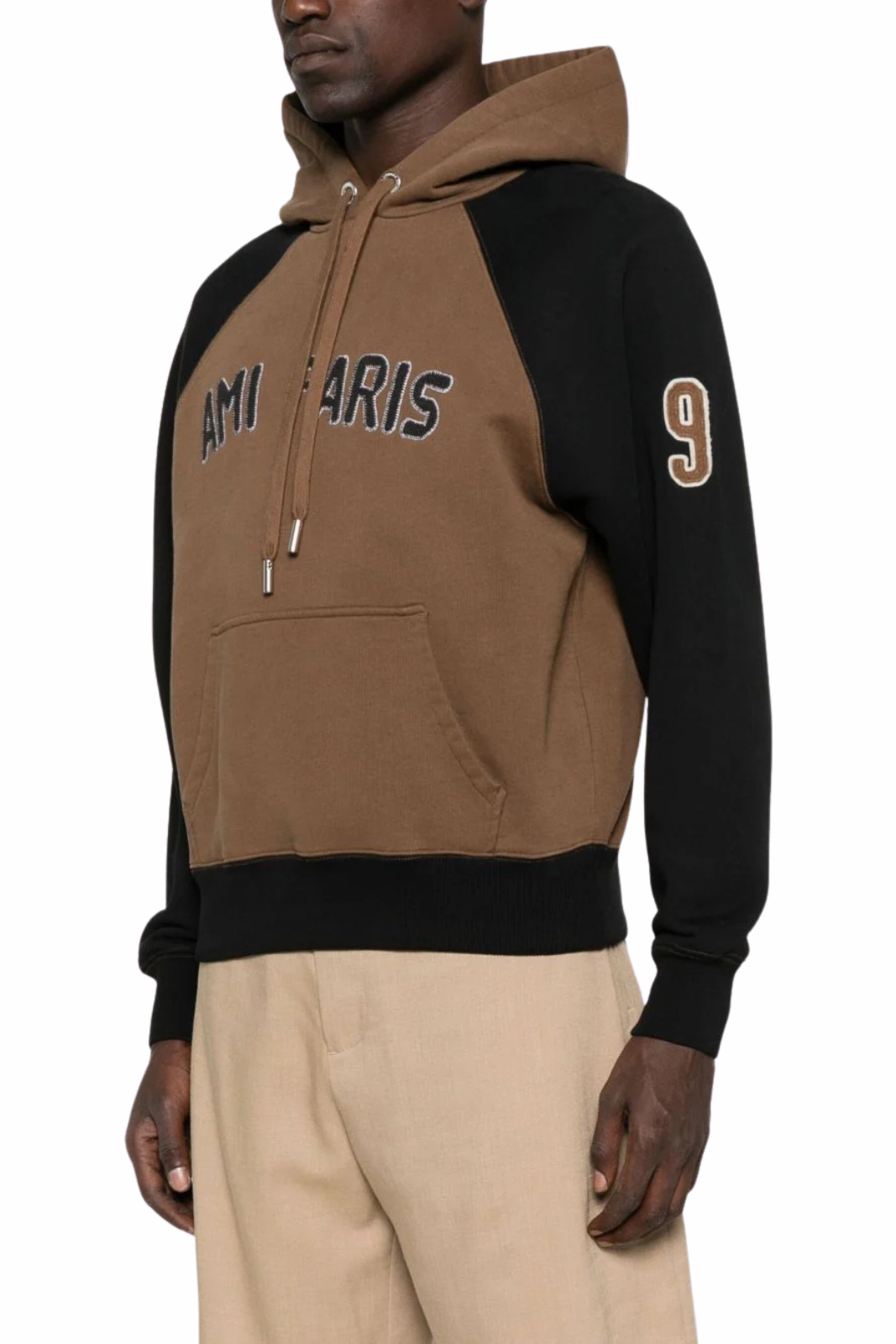 Ami Paris Cotton Colorblock Hoodie Brown