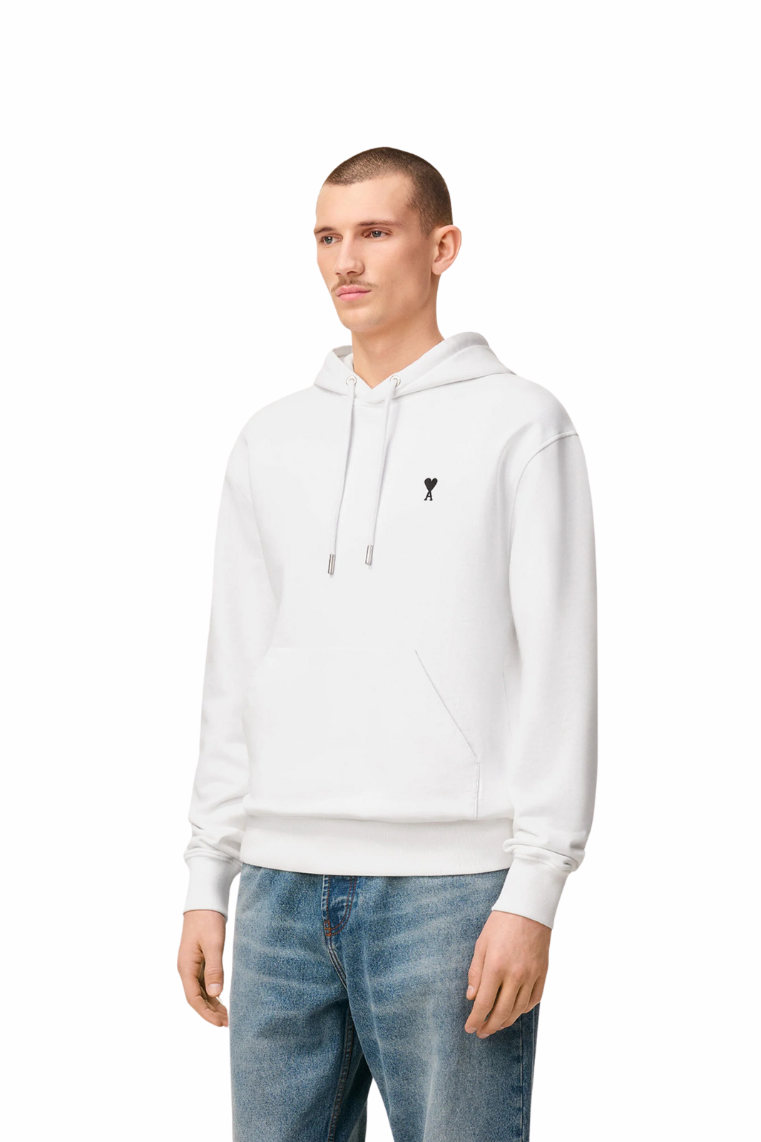 Ami Paris Ami de Coeur White hoodie in loopback cotton fleece