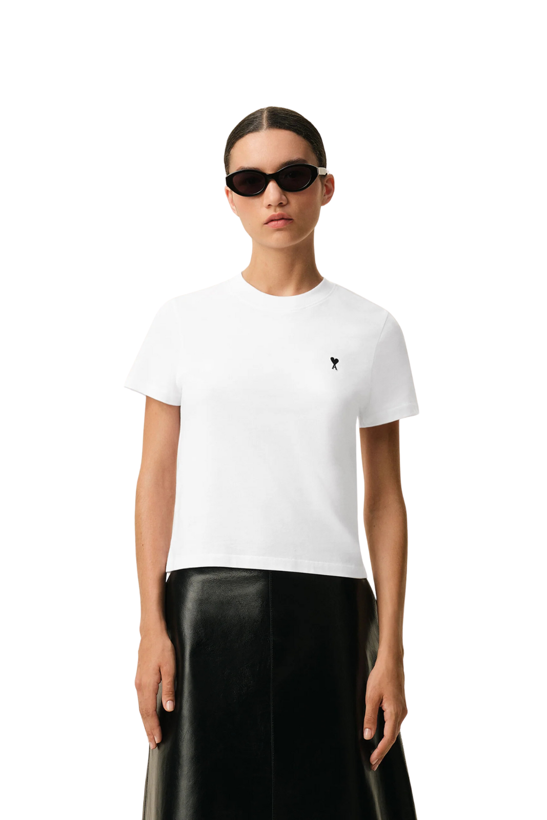 Ami Paris White Cotton Ami De Coeur Cropped T-shirt