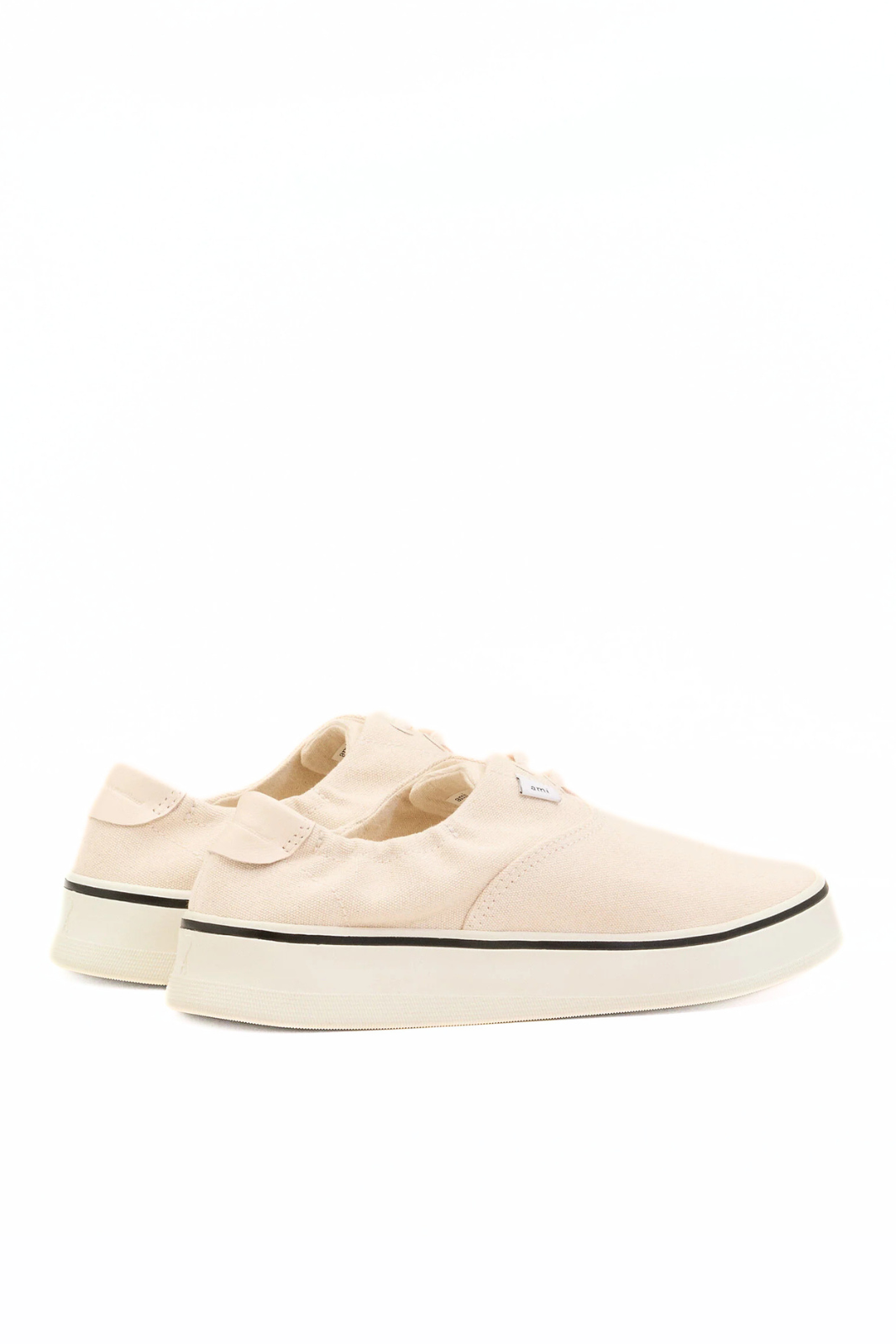 Ami Paris White Cotton Tennis Sneakers in Washed Cotton Canvas