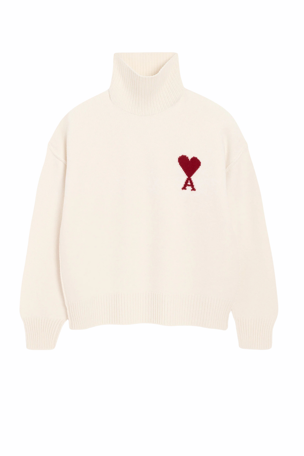 Ami Paris Permanent White Wool Ami De Coeur Funnel Neck Sweater