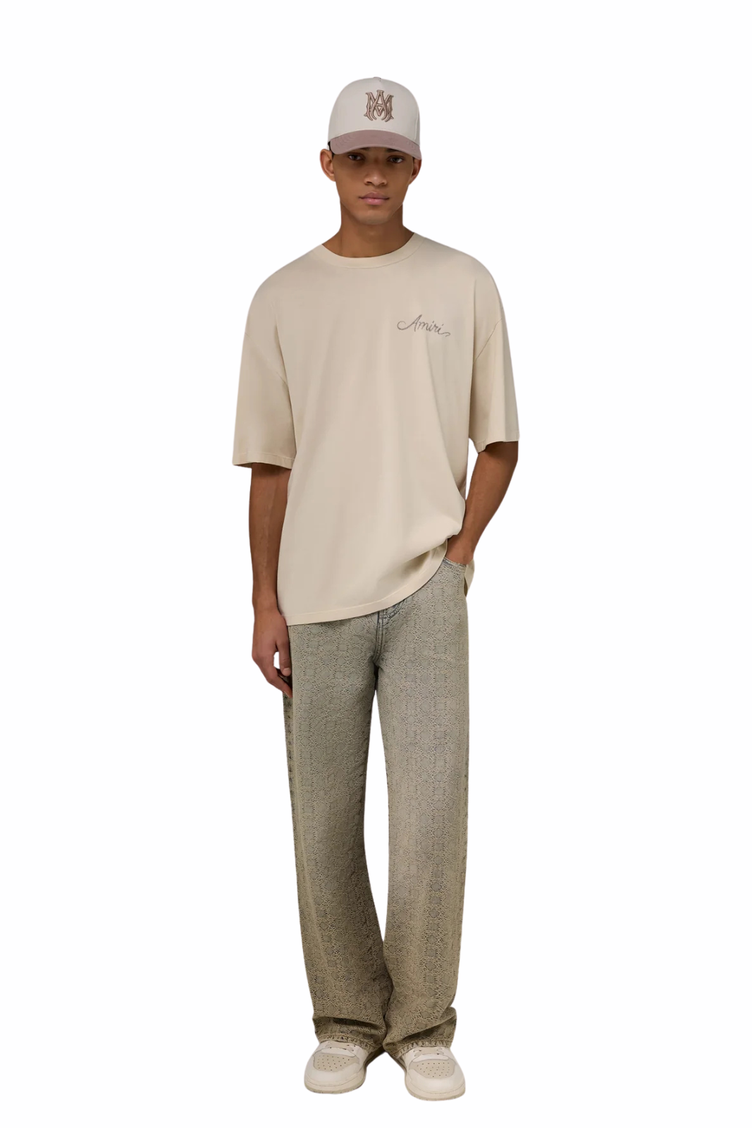 Amiri Cotton MA Quad Checkerboard Oversized Tee T-shirt Alabaster