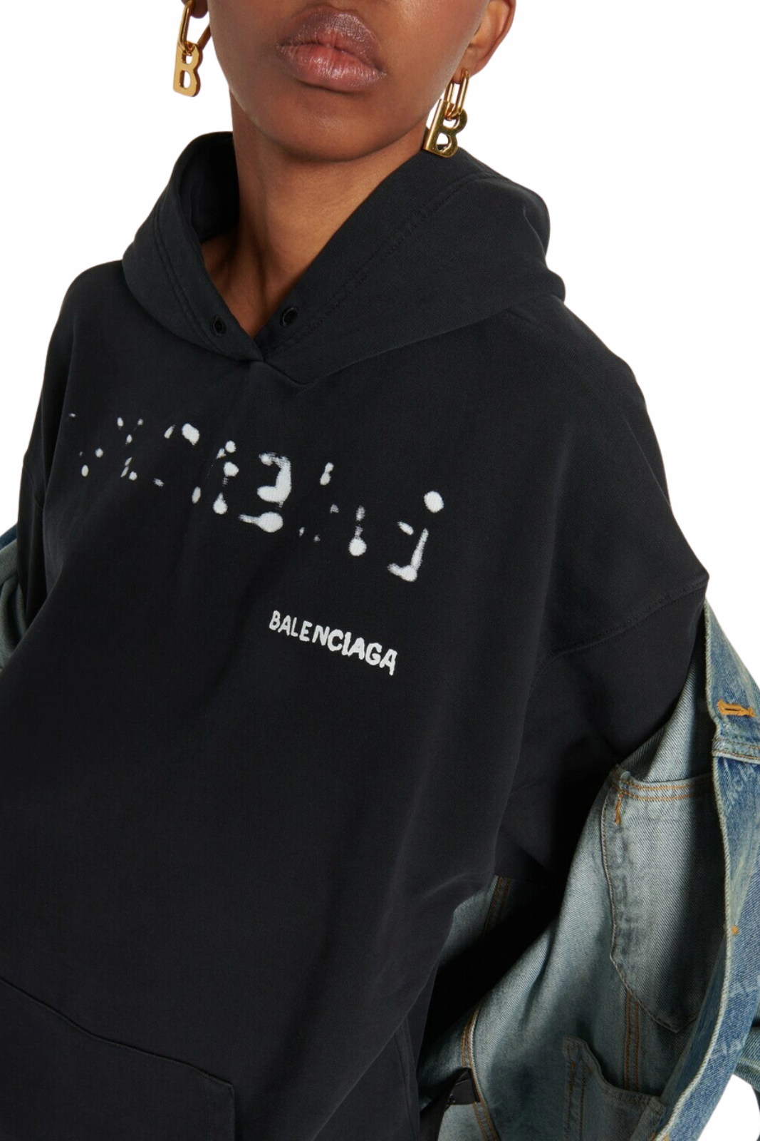 Тениска с лого на Balenciaga и ефект на износване, голям размер