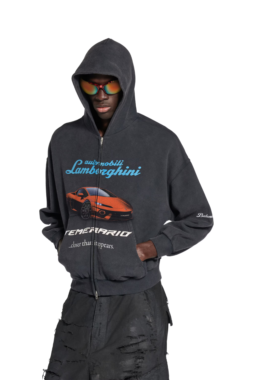 Balenciaga I Automobili Lamborghini Zip-Up Hoodie Small Fit in faded black dry fleece