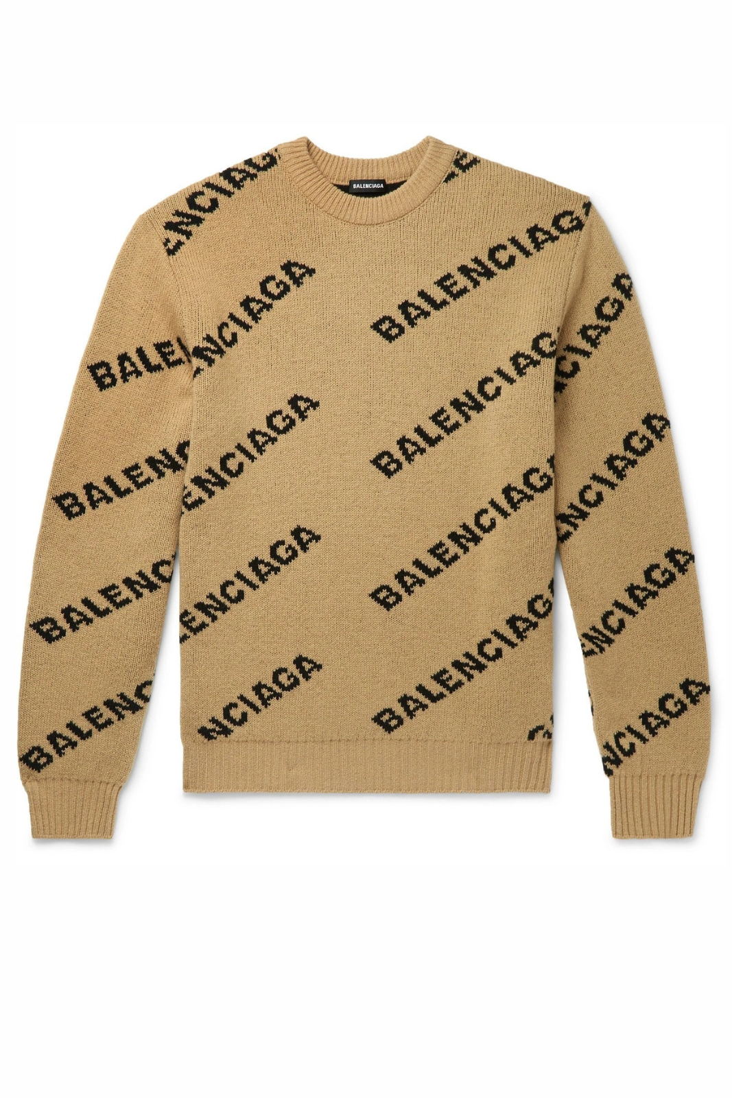Balenciaga Intarsia Virgin Wool-Blend Sweater Neutrals