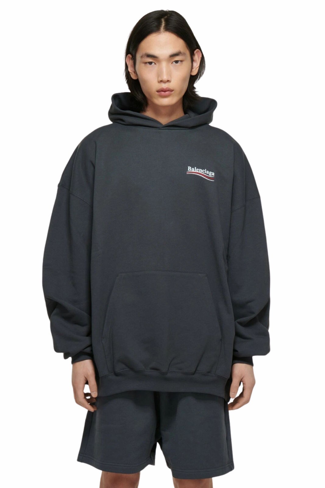Тениска с лого на Balenciaga и ефект на износване, голям размер