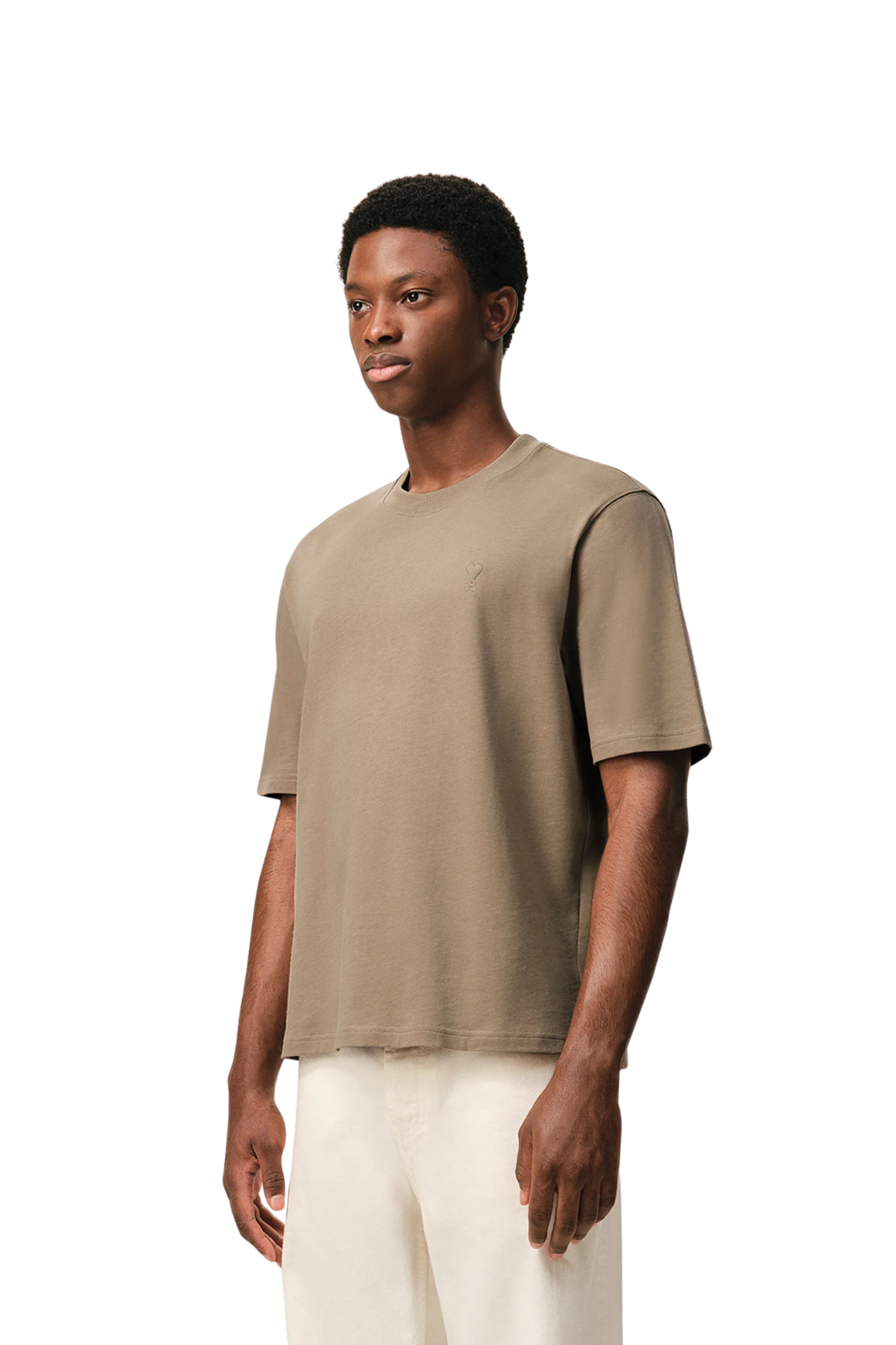 Ami Paris Beige Cotton Embossed Ami De Coeur T-shirt