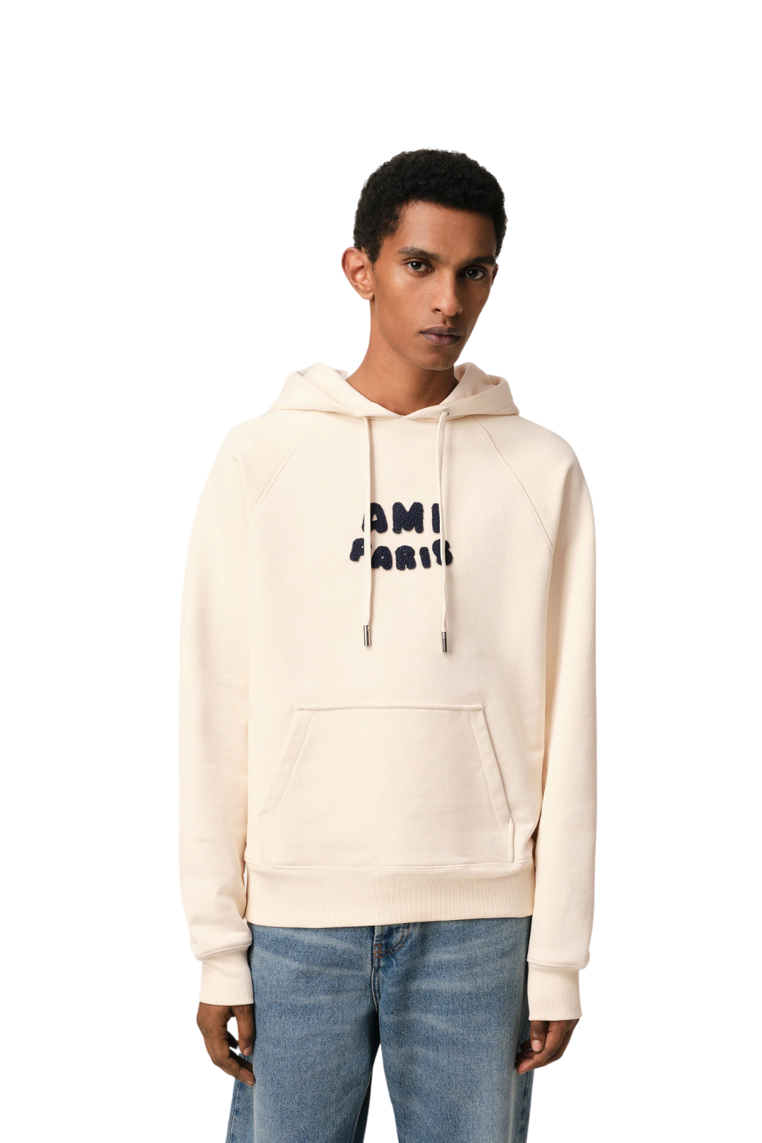 Ami Paris Beige Cotton Hoodie Patch