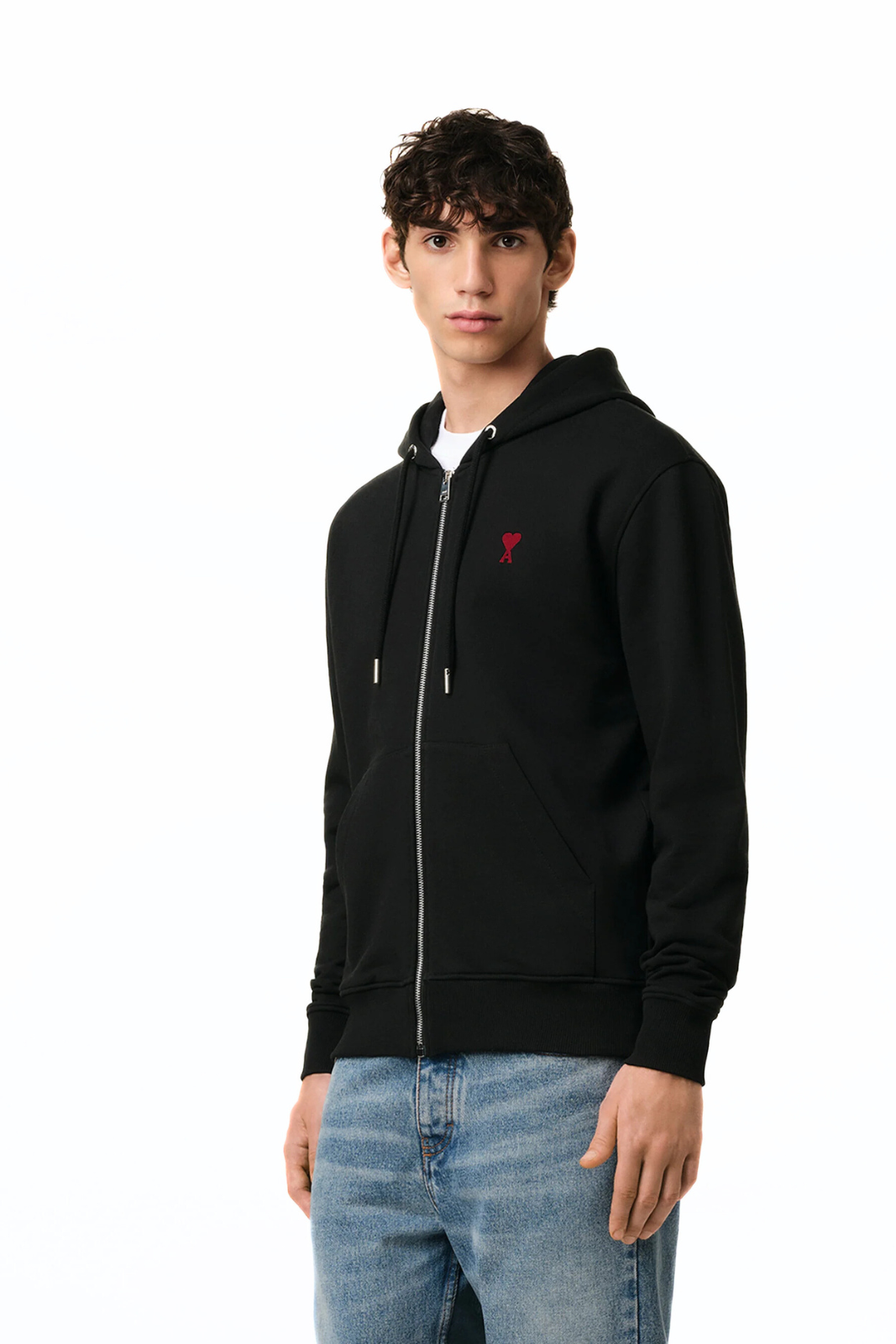 Ami Paris Black Cotton Ami de Coeur Zipped Hoodie for men