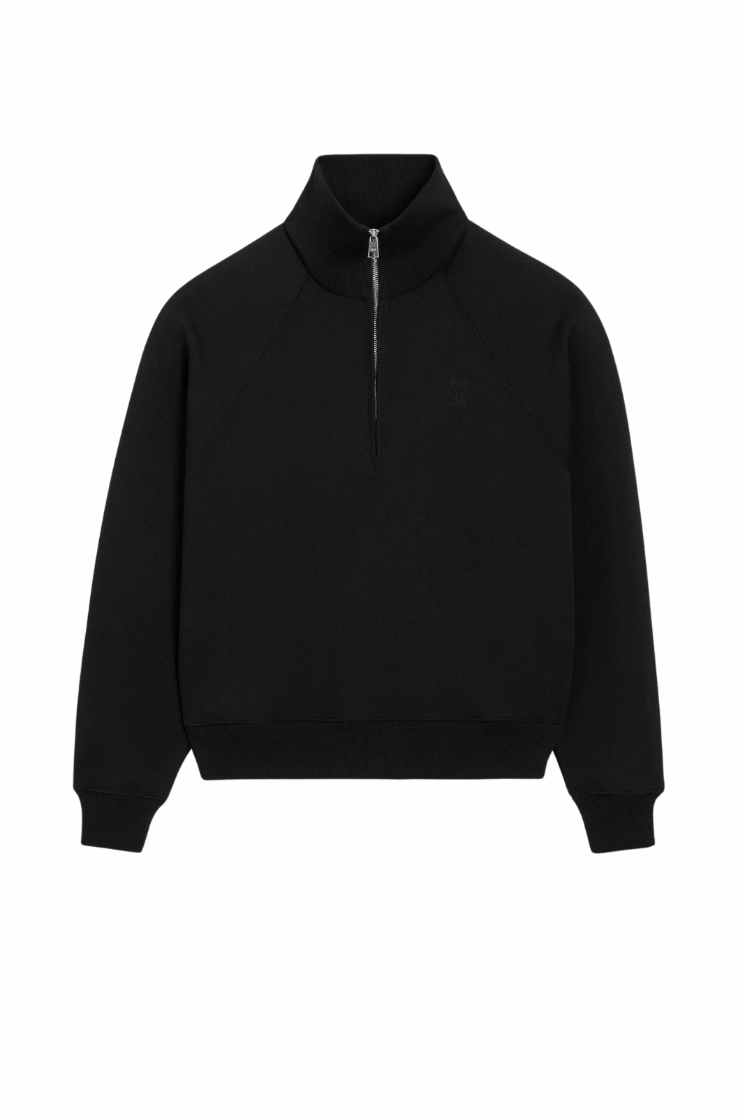 Ami Paris Black Cotton Zipped Sweatshirt with Embossed Ami de Coeur