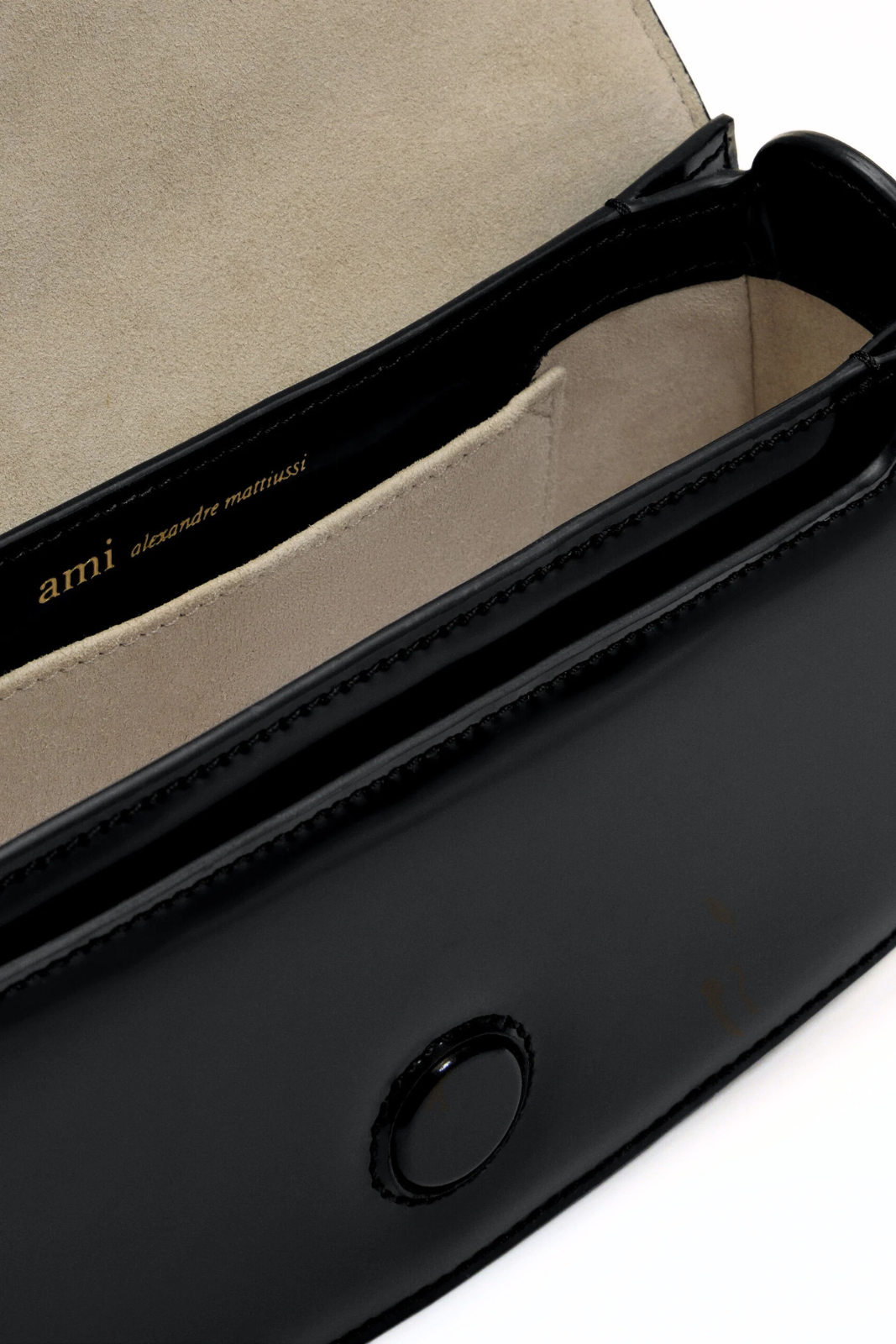 Ami Paris Black Cow Leather Shoulder Paris Bag