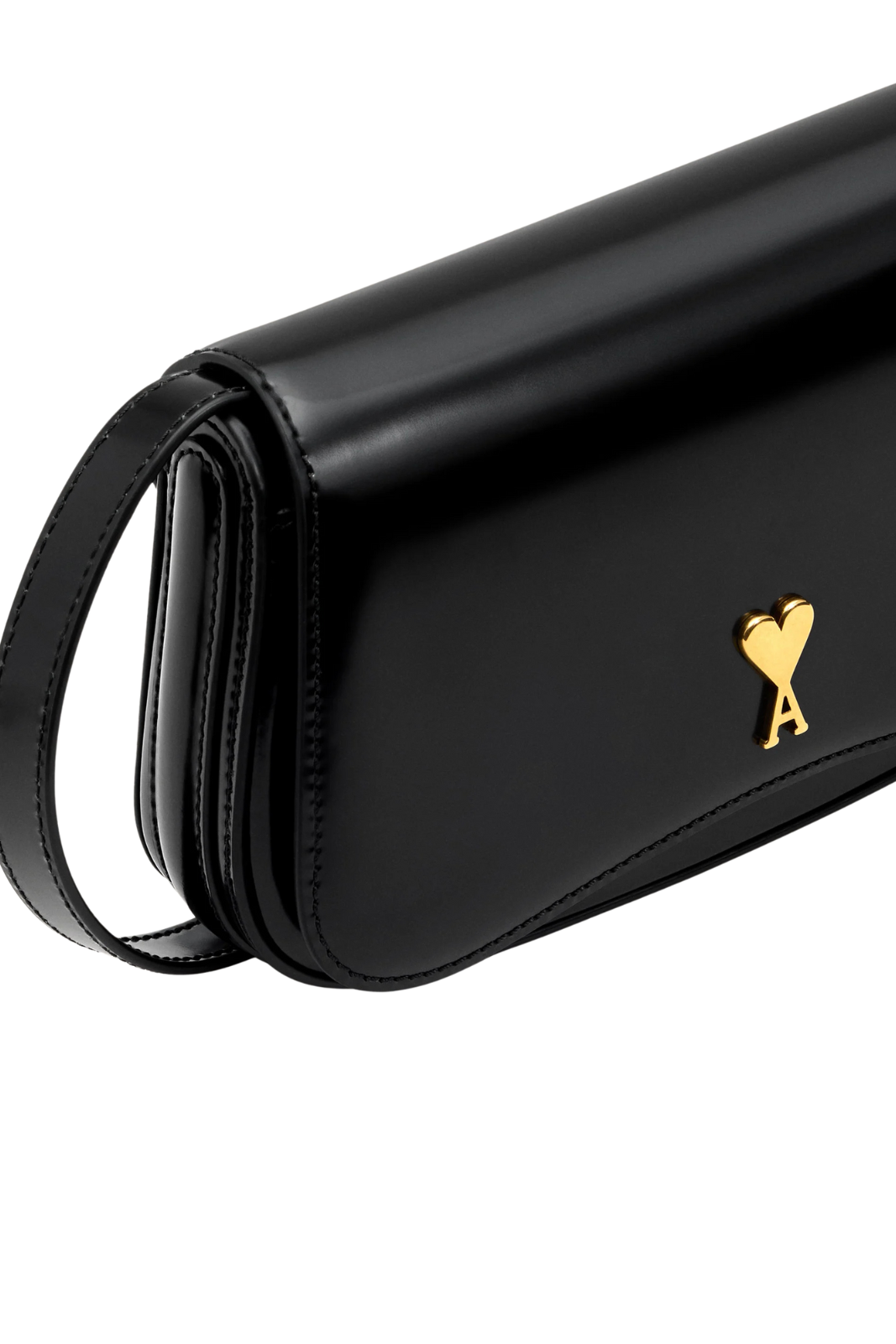 Ami Paris Black Glazed Leather Small Crossbody Paris Bag