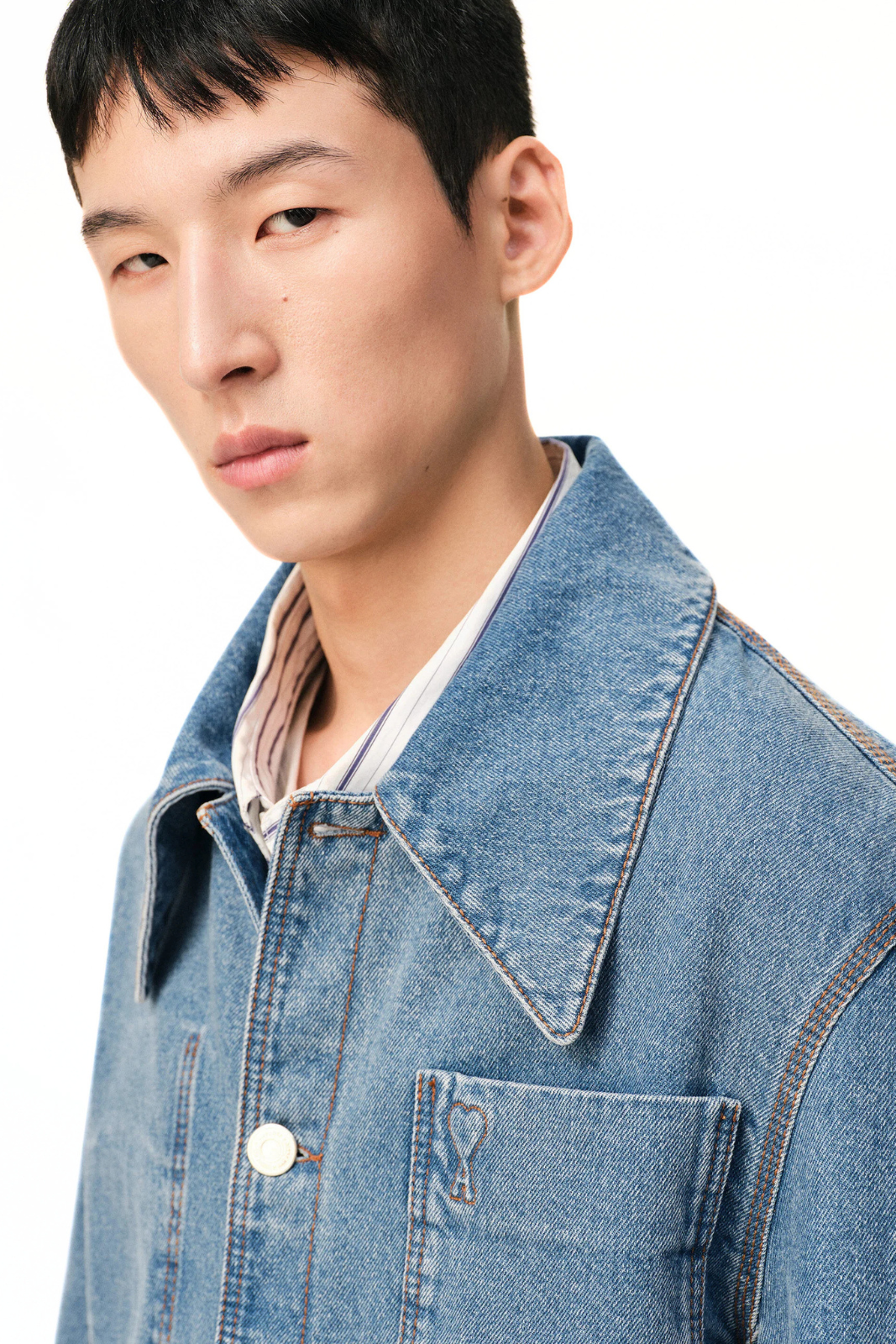 Ami Paris Blue Denim Cotton Ami De Coeur Worker Overshirt