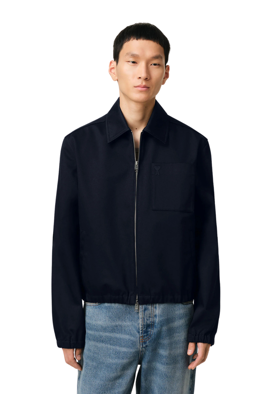 Ami Paris Navy Cotton Ami de Coeur Zipped men Jacket