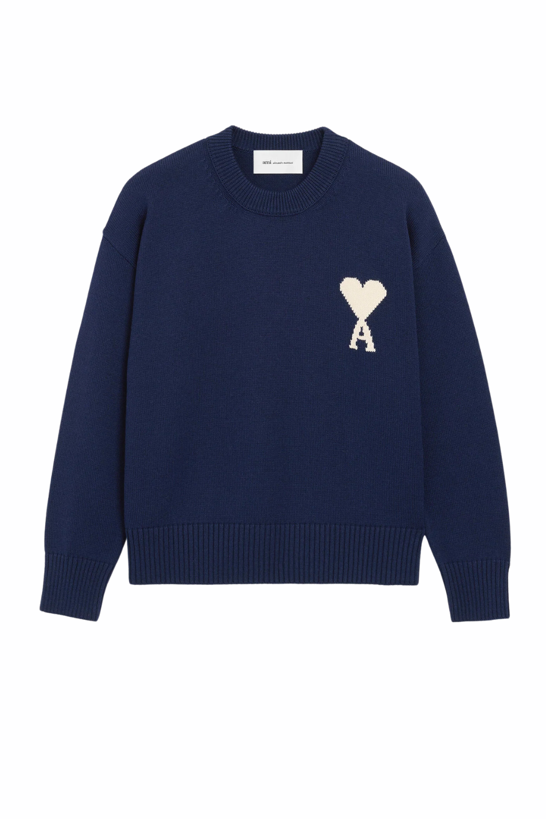 Ami Paris Blue Wool And Cotton Crewneck Ami De Coeur Sweater