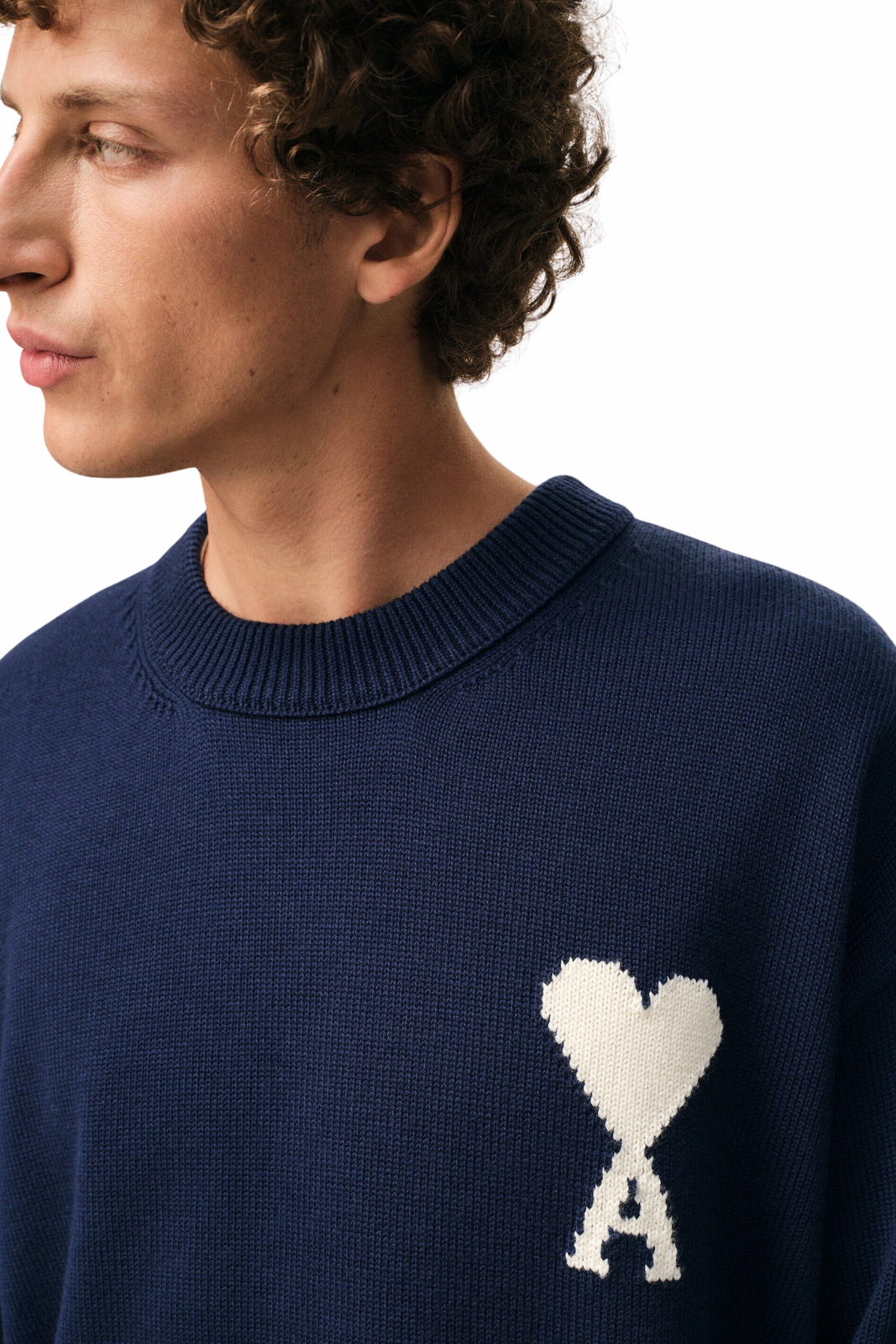Ami Paris Blue Wool And Cotton Crewneck Ami De Coeur Sweater