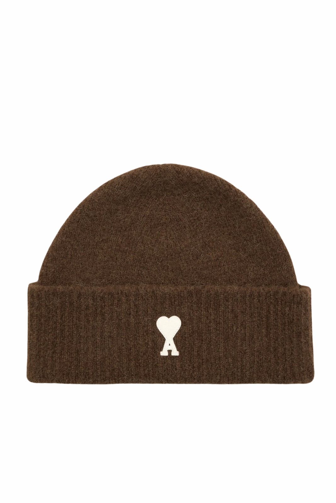 Ami Paris Brown alpaca beanie with Ami de Coeur