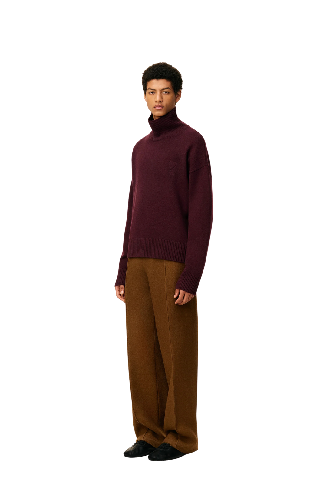 Ami Paris Burgundy Wool Ami De Coeur Funnel Neck Sweater