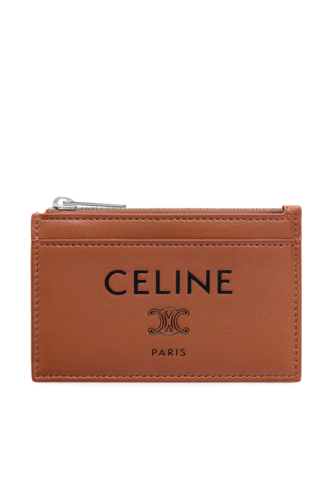 CELINE Zipped Card Holder in Smooth Lambskin Brown