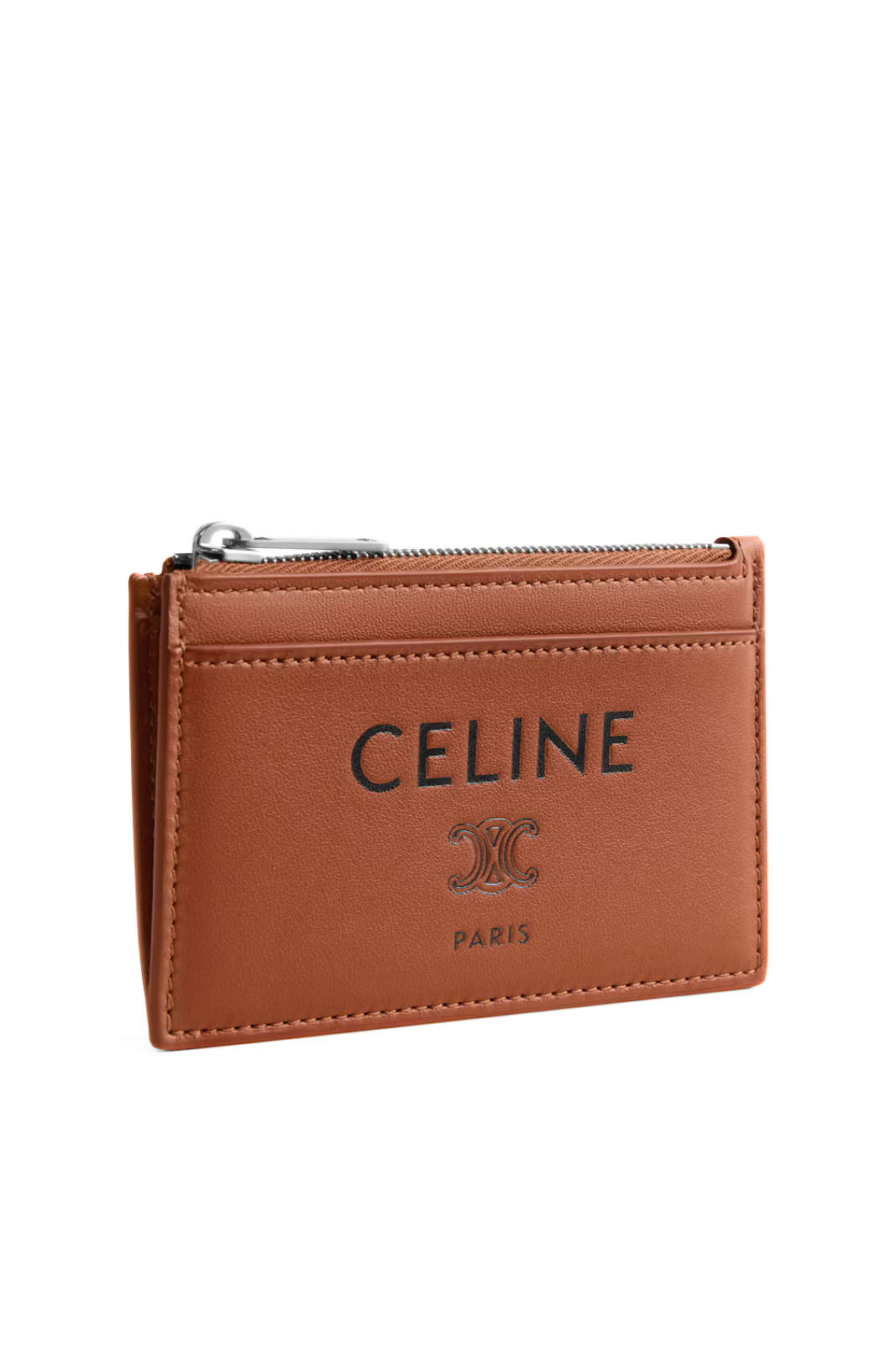 CELINE Zipped Card Holder in Smooth Lambskin Brown