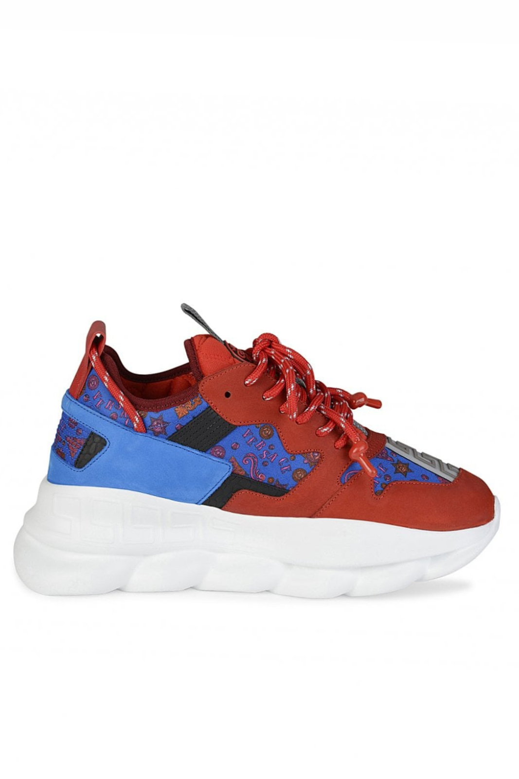 versace Red and blue sneaker with white sole on a white background