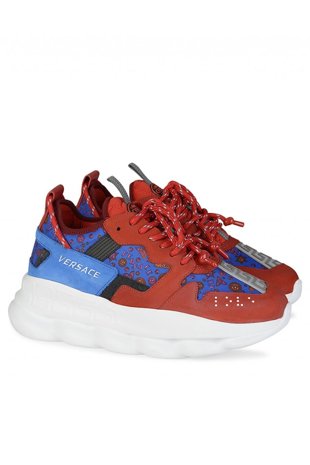 versace Red and blue sneaker with Versace logo on a white background
