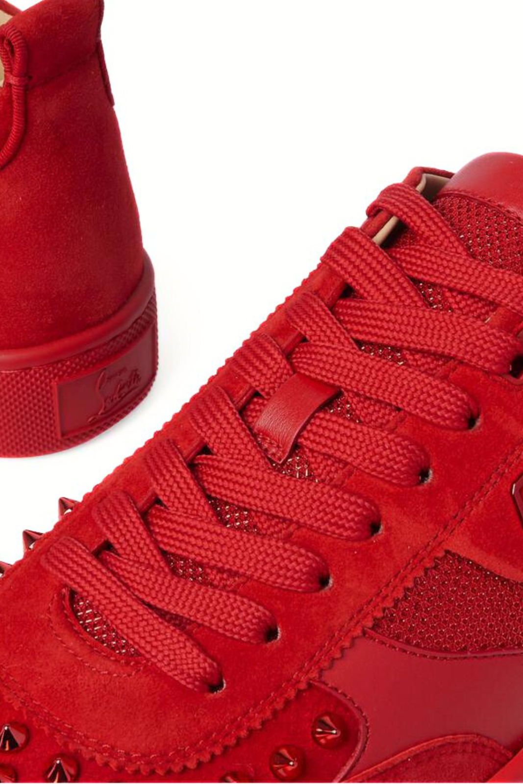 Christian Louboutin Happyrui Spiked Suede Trimmed Glittered Mesh Red
